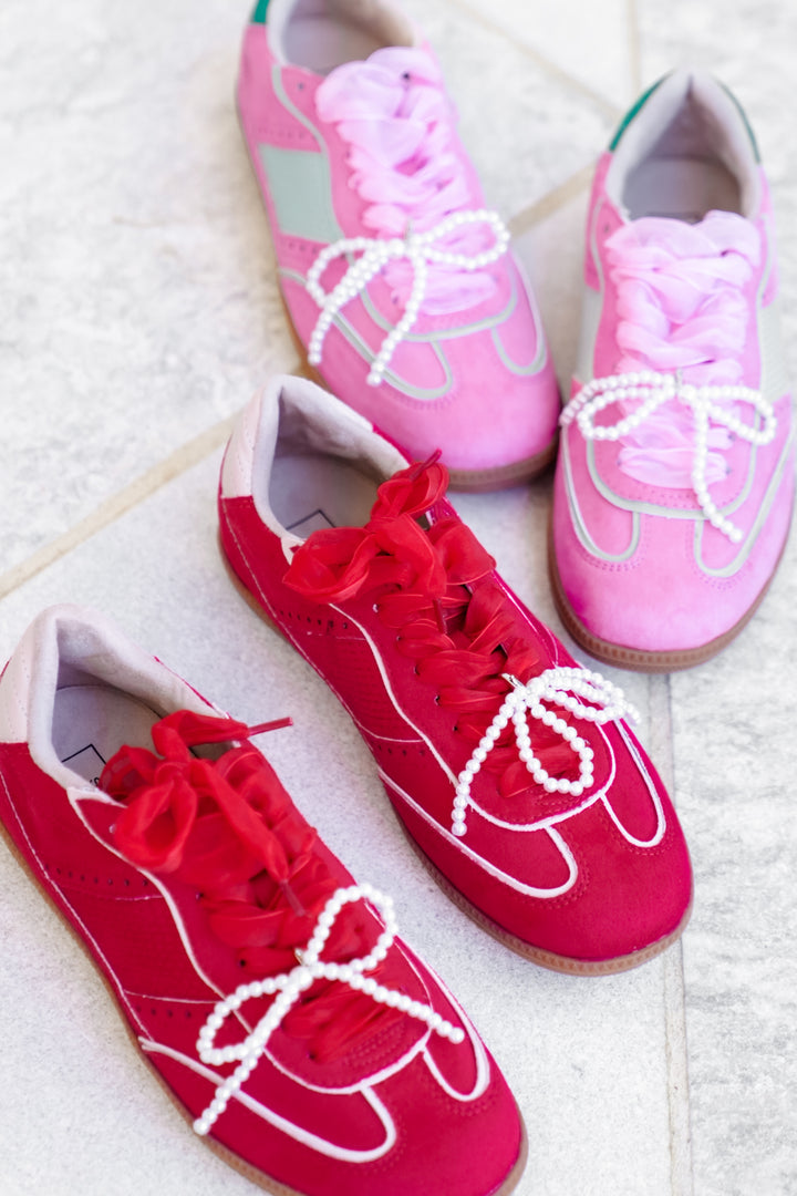 Shu Shop Lace Up Sneaker with Pearl Bow - Freckled Poppy