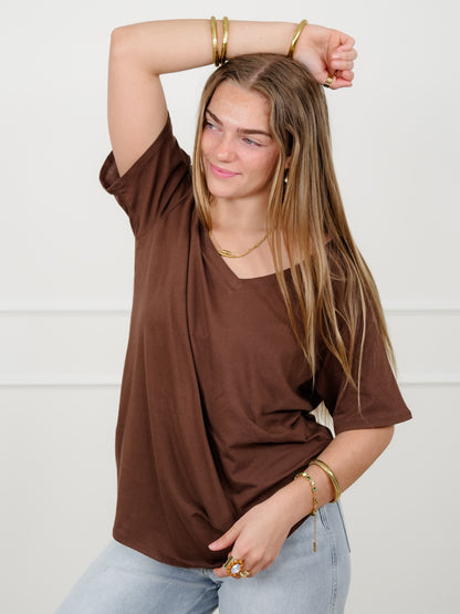 Door Buster! Plus/Reg Zenana Cotton Short Sleeve V Neck Tee - Freckled Poppy