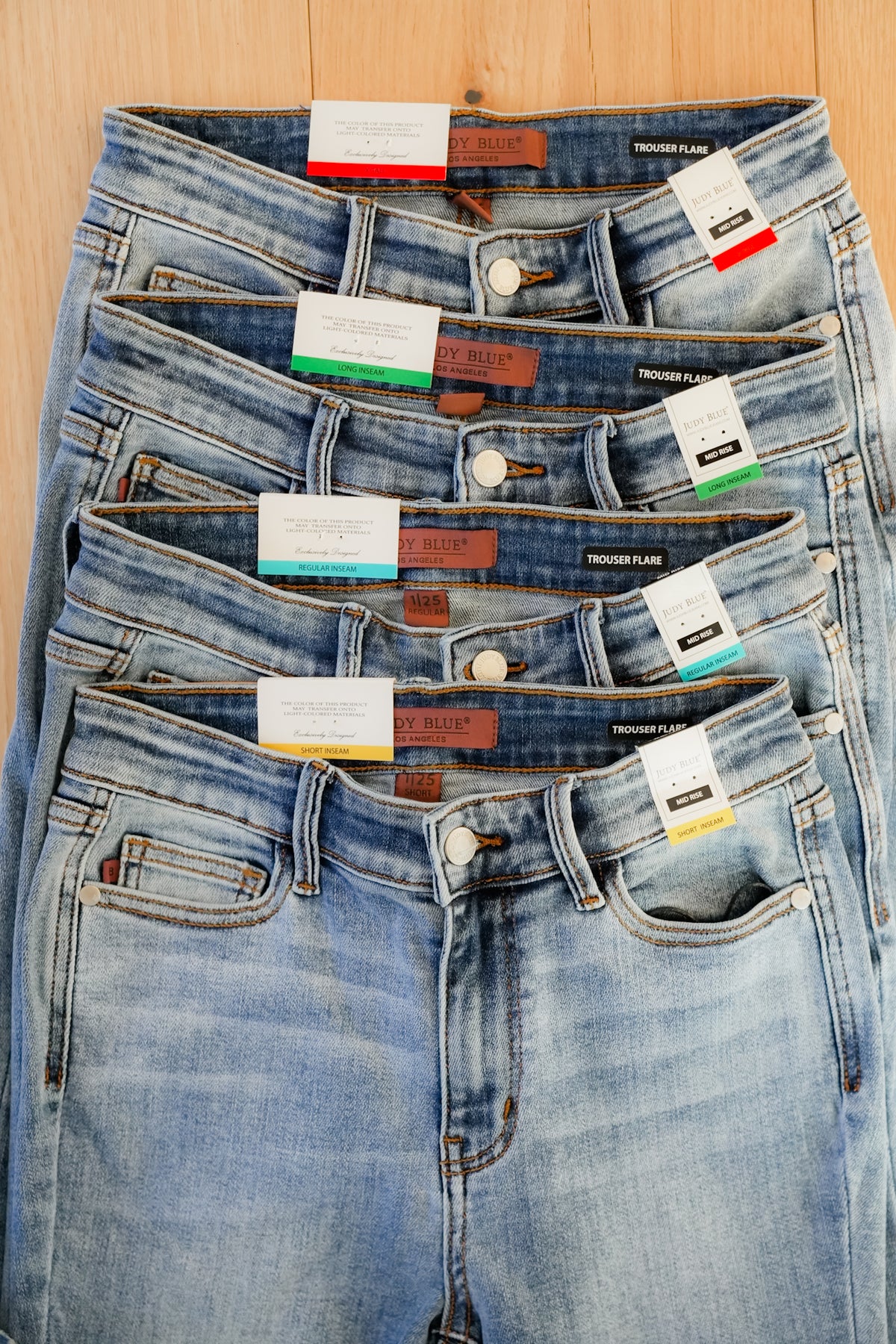 Judy Blue Multi-Inseam Mid-Rise Medium Wash Trouser Flare Jeans - Freckled Poppy