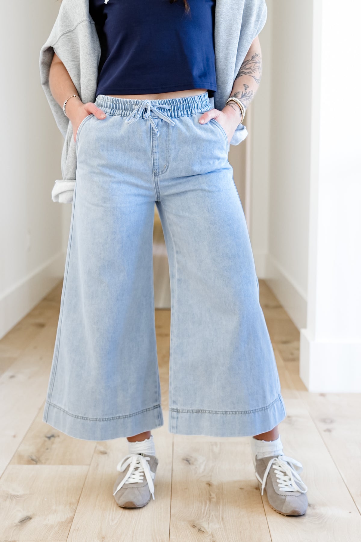 Mica Girl on the Go High Rise Light Wash Wide Leg Crop - Freckled Poppy