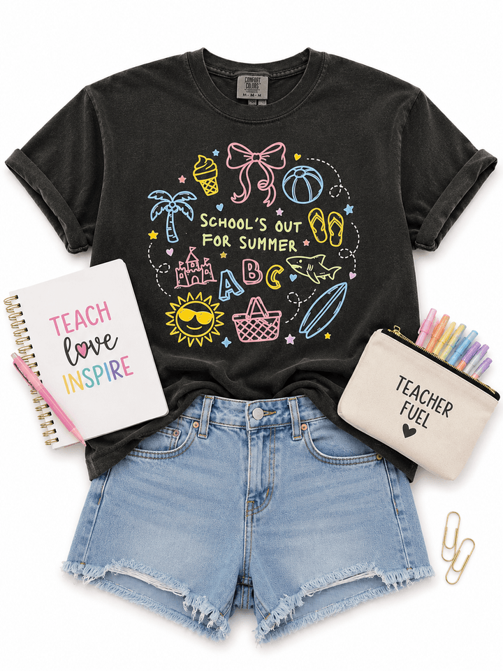 Plus/Reg Short Sleeve "School's Out For Summer" Graphic Tee - Freckled Poppy