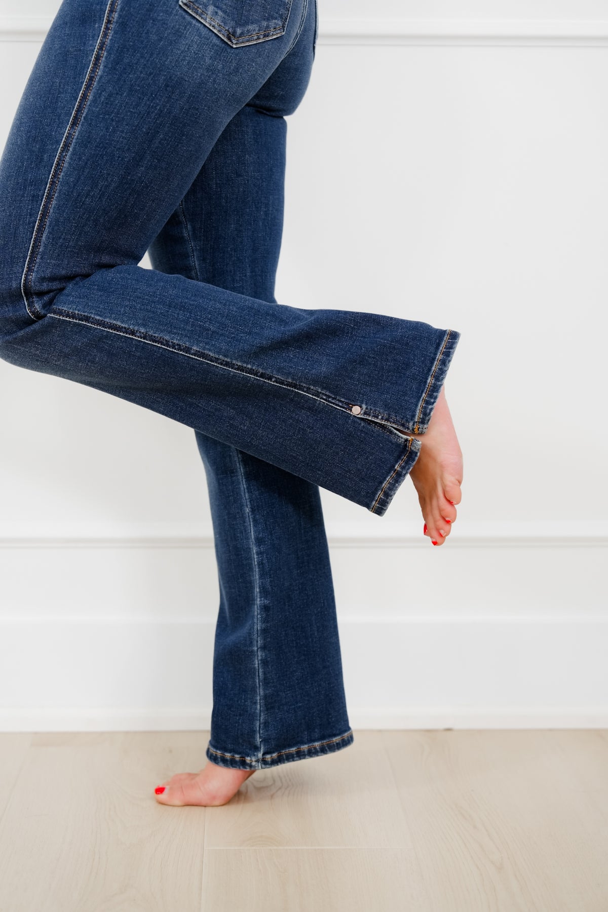 Judy Blue Mid Rise Dark Wash Bootcut Jeans with Slit and Cell Phone Pocket - Freckled Poppy