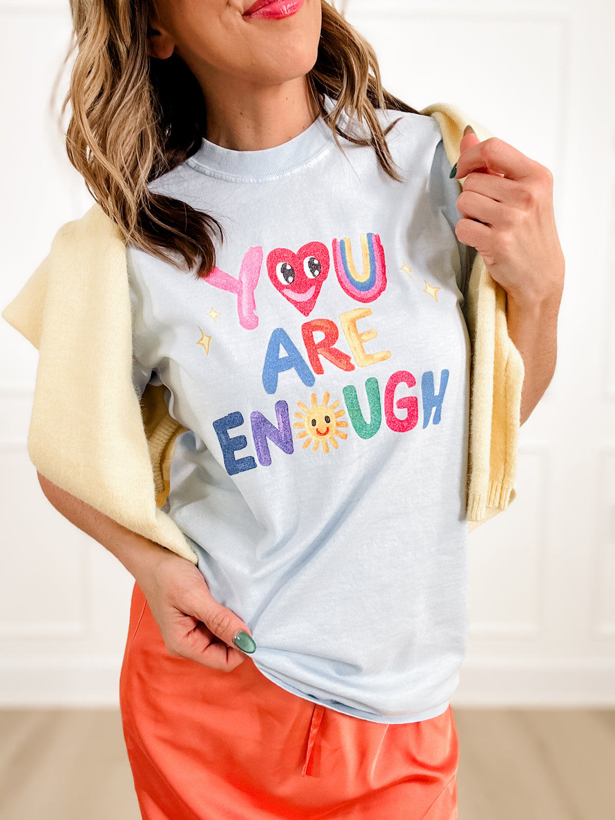 Plus/Reg Short Sleeve Whimsical "You Are Enough" Graphic Tee - Freckled Poppy