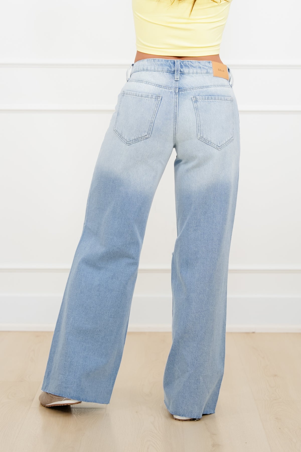 Cello Low Rise Light Wash Distressed Wide Leg Jeans - Freckled Poppy