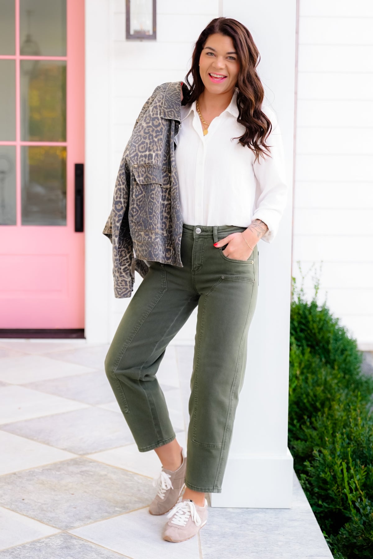 Mica High Rise Green Ankle Straight Leg Barrel Jeans - Freckled Poppy