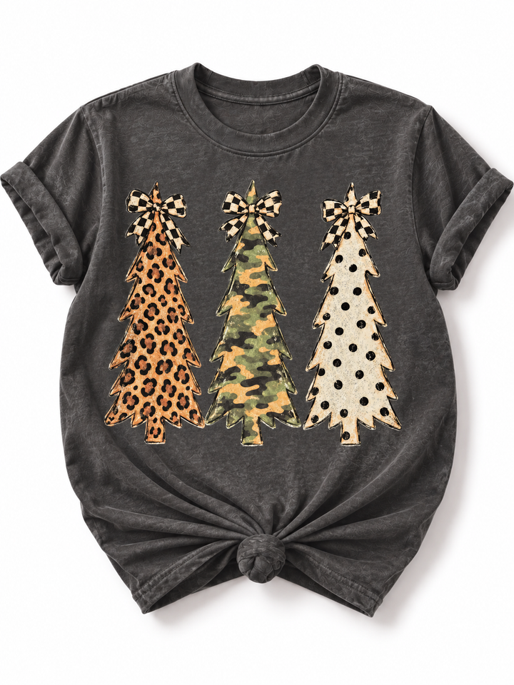 Plus/Reg Short Sleeve Wild Christmas Tree Trio Graphic Tee - Freckled Poppy