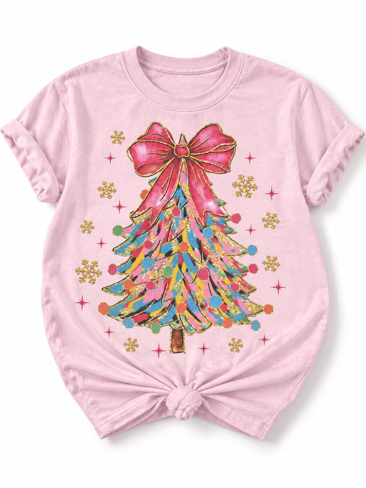 Plus/Reg Short Sleeve Vintage Christmas Tree Graphic Tee - Freckled Poppy