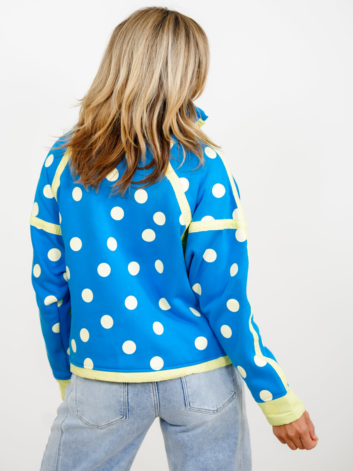 Polka Dot Long Sleeve Half Zip Jacket with Contrast Trim - Freckled Poppy