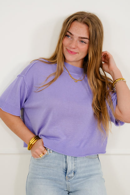 Short Sleeve Sweater with Reverse Seams - Freckled Poppy