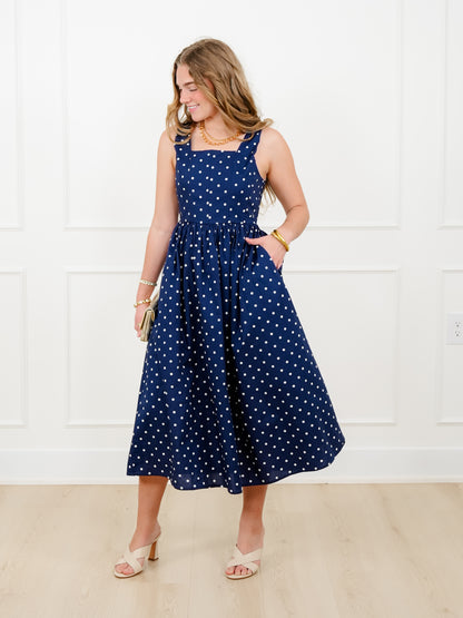Polka Dot Sleeveless Square Neck Midi Dress - Freckled Poppy