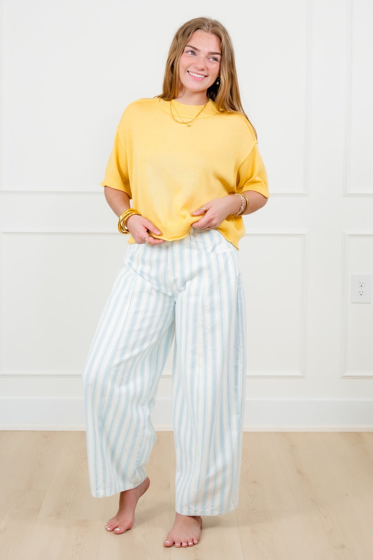Short Sleeve Sweater with Reverse Seams - Freckled Poppy