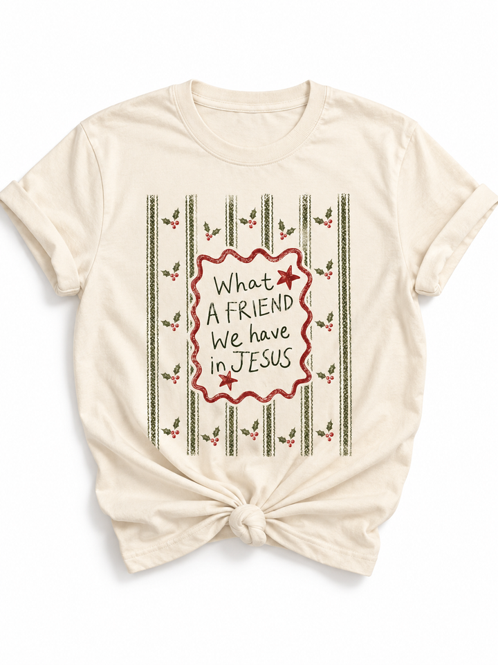 Plus/Reg Short Sleeve "What A Friend We Have In Jesus" Christmas Graphic Tee - Freckled Poppy