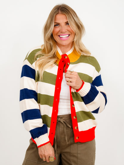 Multi Colored Stripe Long Sleeve Button Down Cardigan - Freckled Poppy