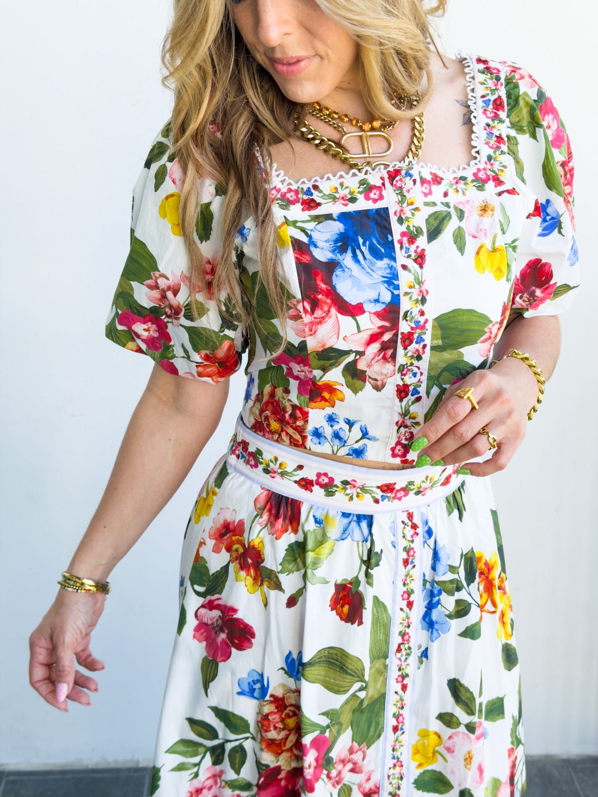 Floral Border Print Midi Skirt with Pockets - Freckled Poppy