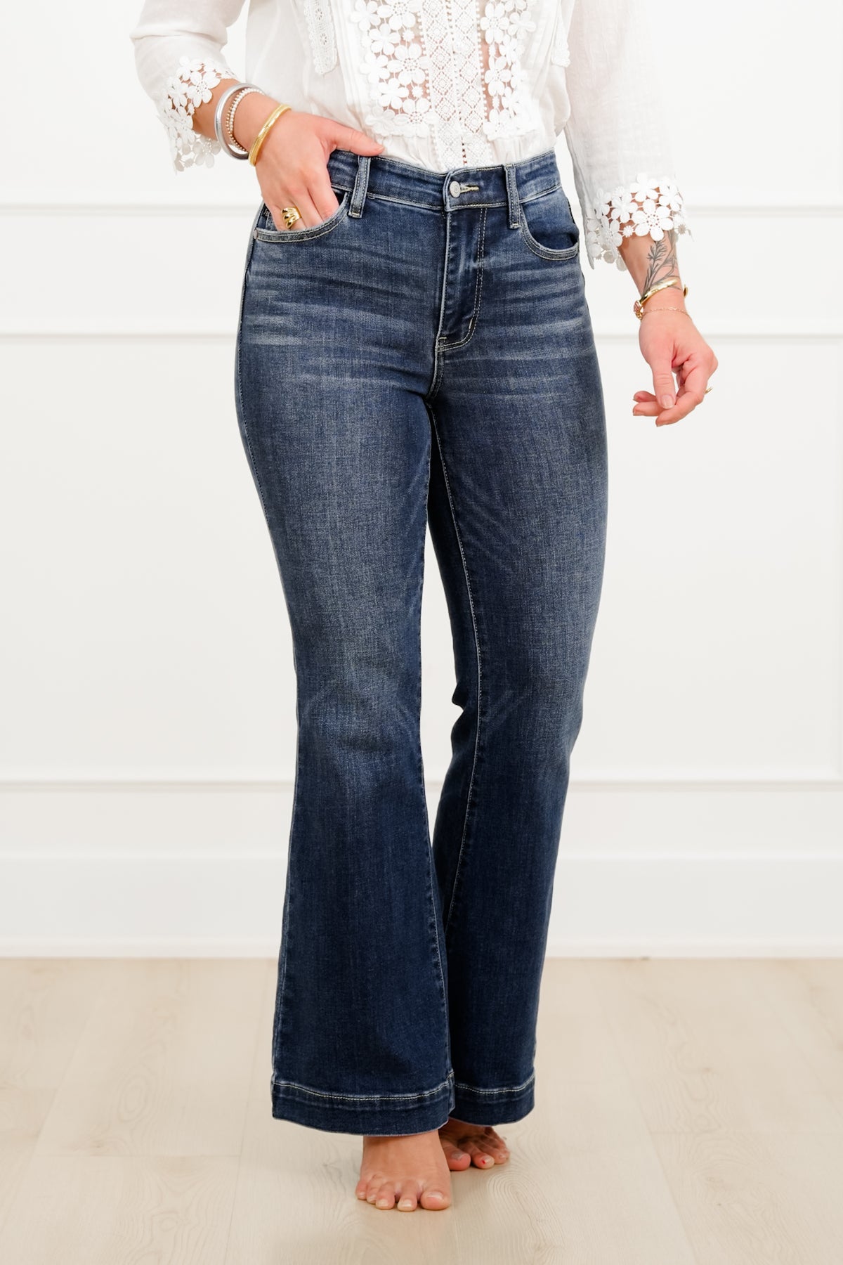 Judy Blue Petite/Reg The Lexi High Rise Dark Wash Trouser Flare - Freckled Poppy