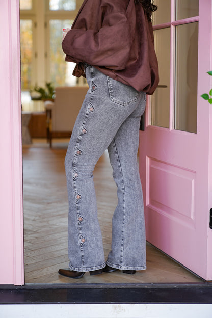 Judy Blue High Rise Grey Tummy Control Bootcut Jeans with Western Side Seam - Freckled Poppy