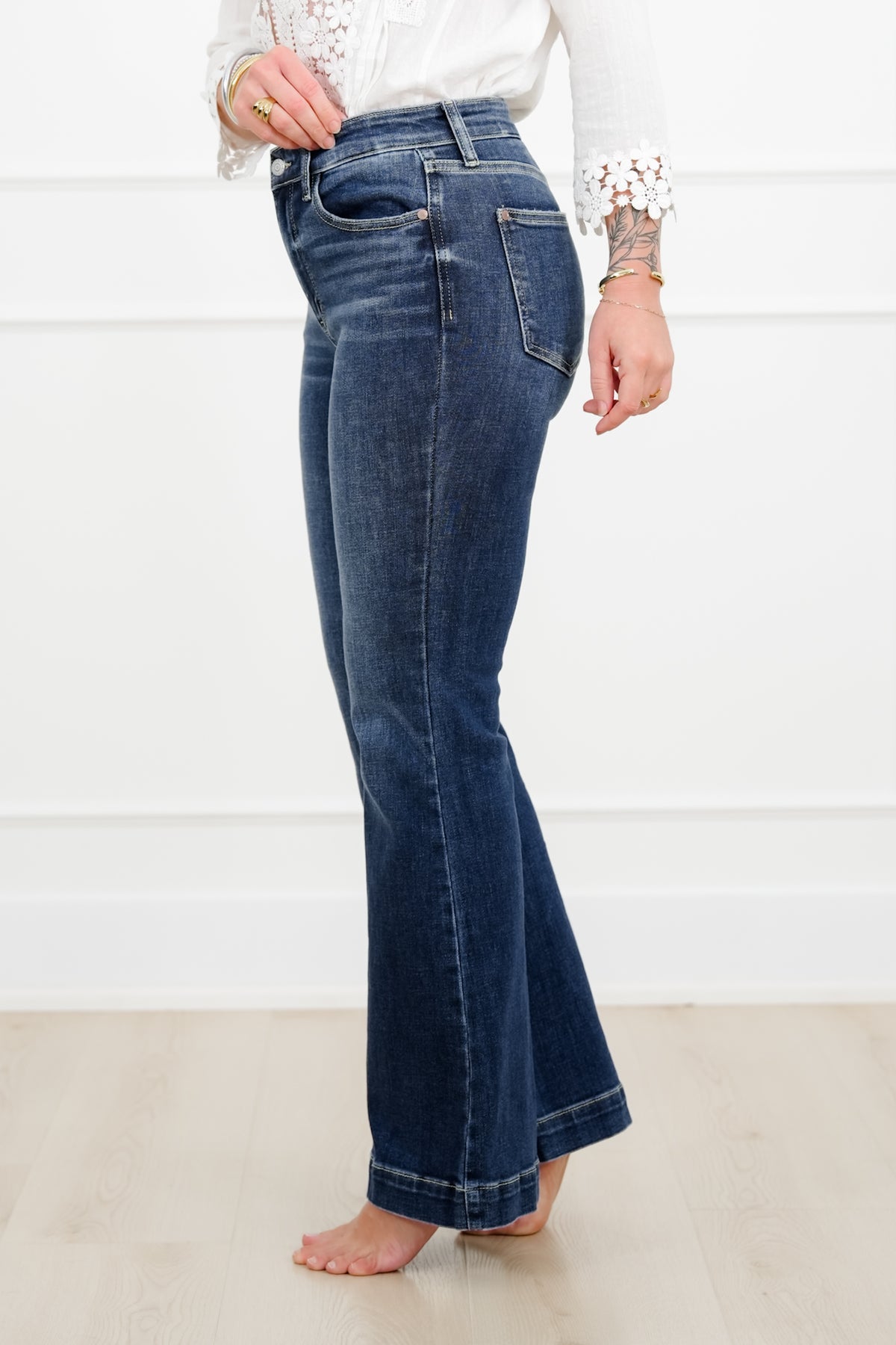 Judy Blue Petite/Reg The Lexi High Rise Dark Wash Trouser Flare - Freckled Poppy