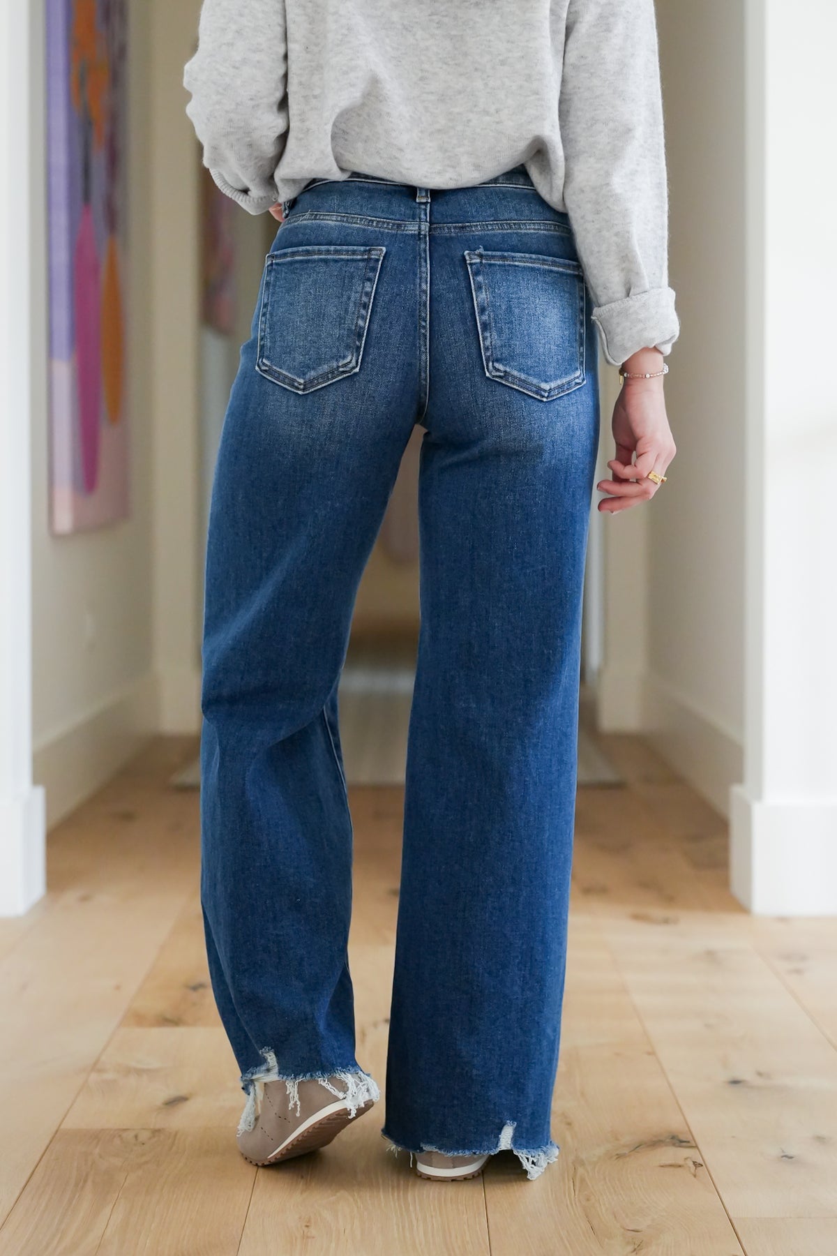 Risen High Rise Dark Wash Wide Leg Jeans - Freckled Poppy