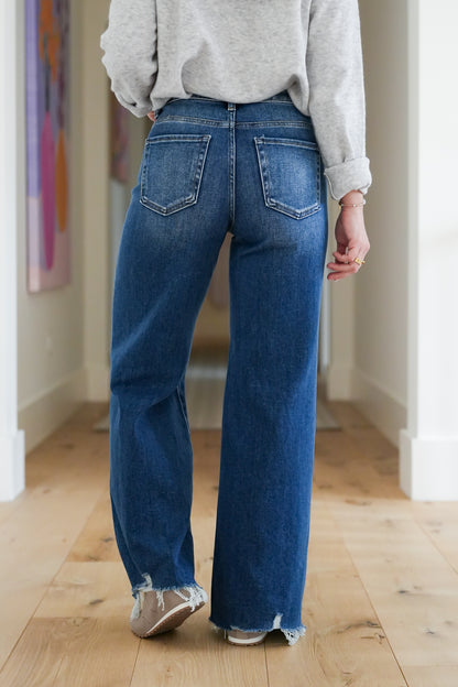 Risen High Rise Dark Wash Wide Leg Jeans - Freckled Poppy