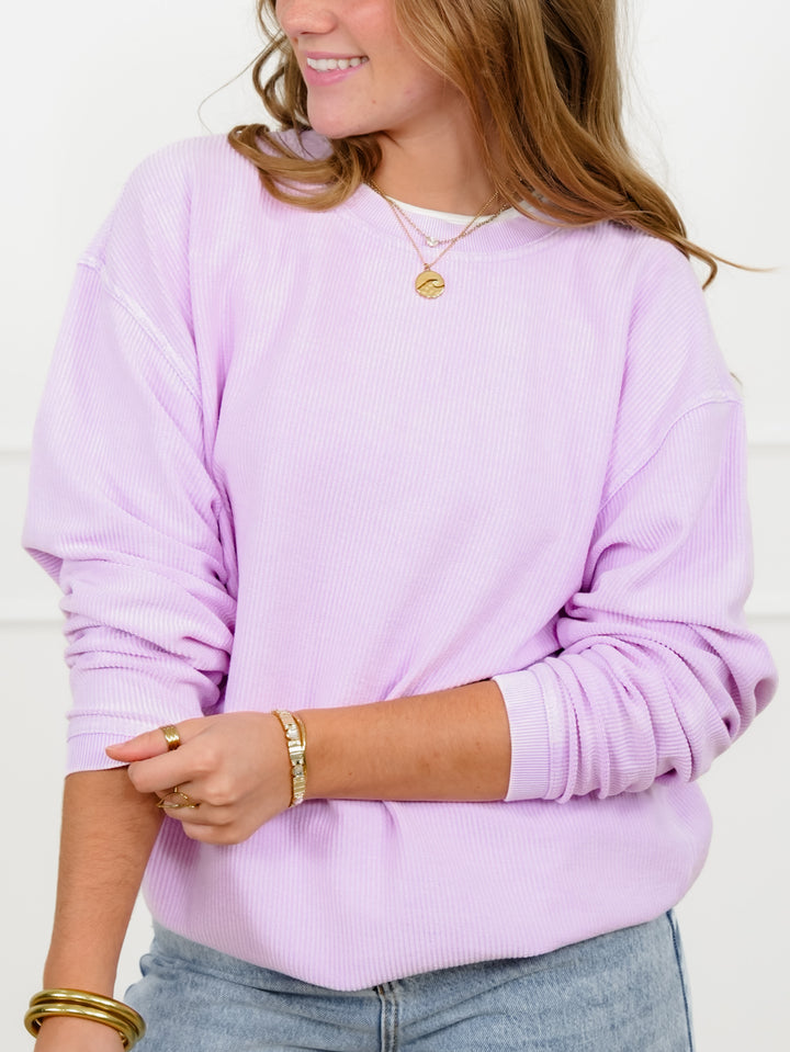 Plus/Reg Solid Color Corded Long Sleeve Pullover Top - Freckled Poppy