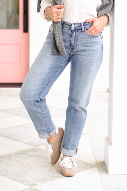 Judy Blue Mid Rise Medium Wash Boyfriend Jeans - Freckled Poppy