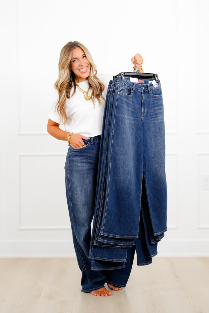 Judy Blue Everyday Icon High Rise Multiple Inseam Dark Wash Wilhelmina Baggy Jeans - Freckled Poppy