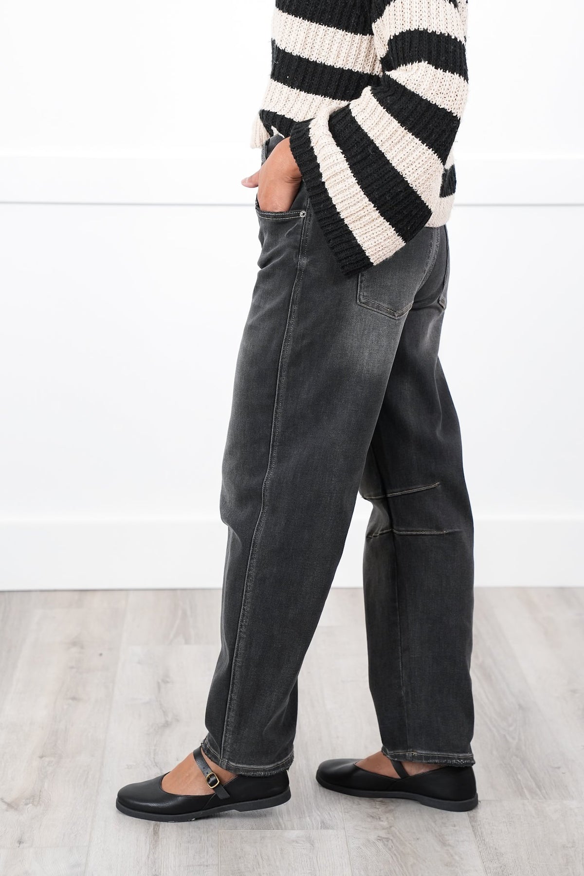 Restock! Mica Super High Rise Black Barrel Jeans