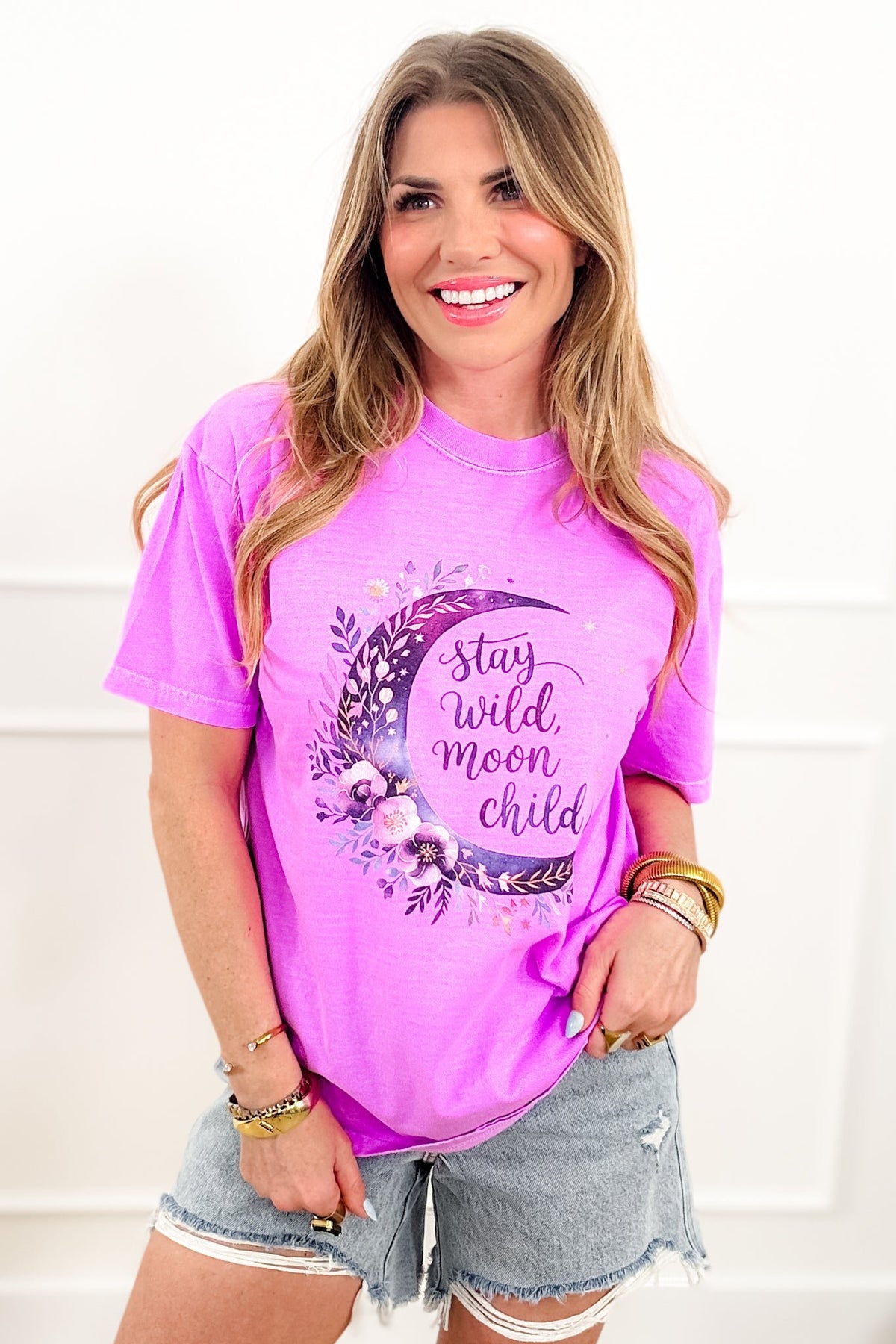 Plus/Reg Short Sleeve "Stay Wild Moon Child" Graphic Tee - Freckled Poppy
