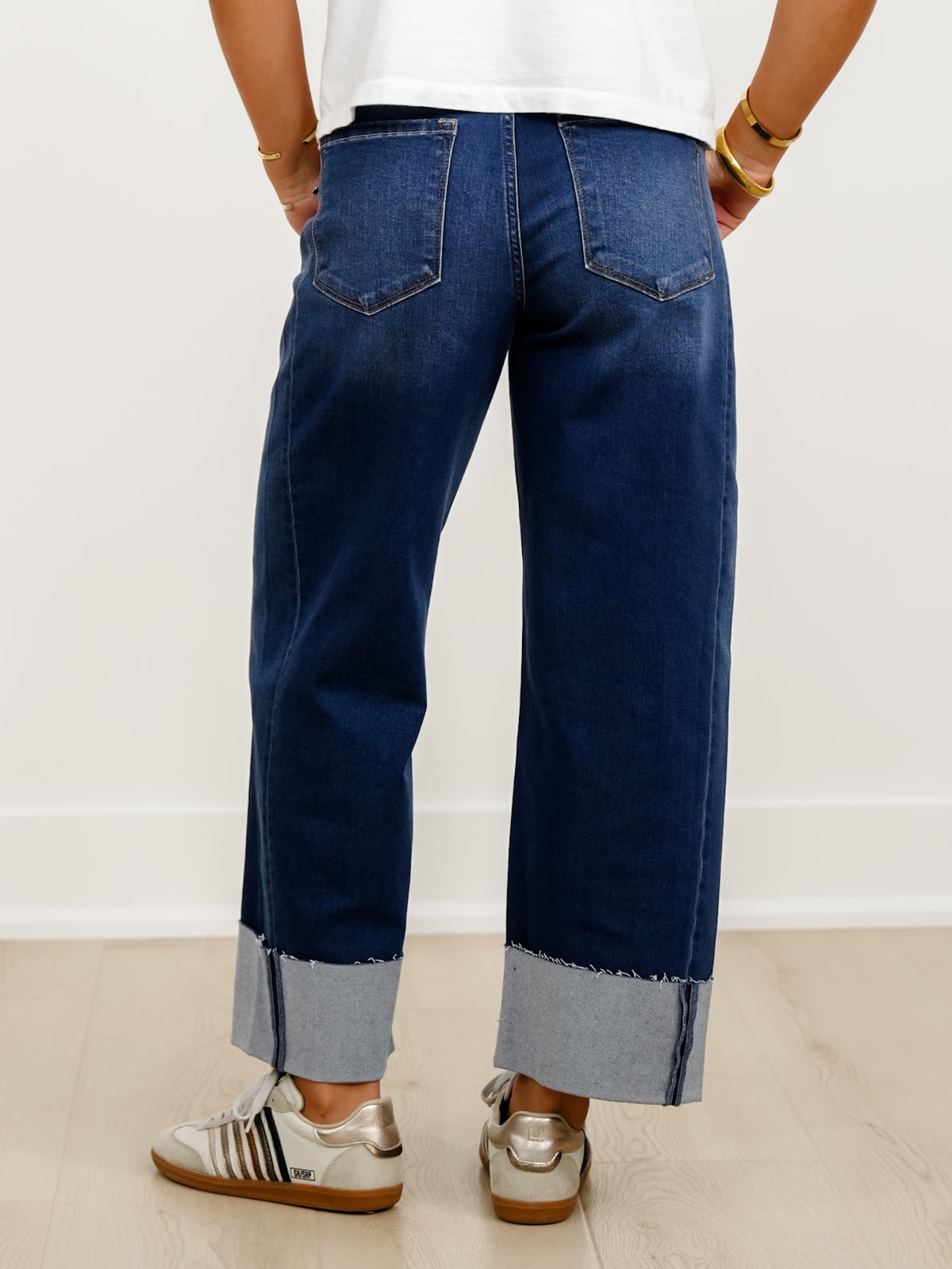 Risen High Rise Dark Wash Slouchy Cropped Cuffed Barrel Jeans - Freckled Poppy