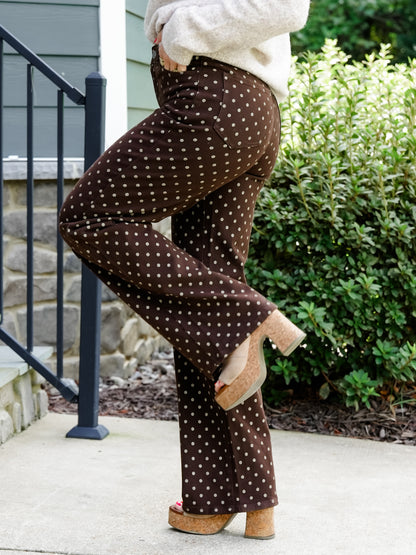 Cello High Rise Brown Polka Dot Wide Leg Jeans