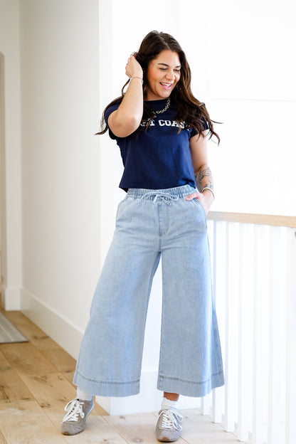 Mica Girl on the Go High Rise Light Wash Wide Leg Crop - Freckled Poppy
