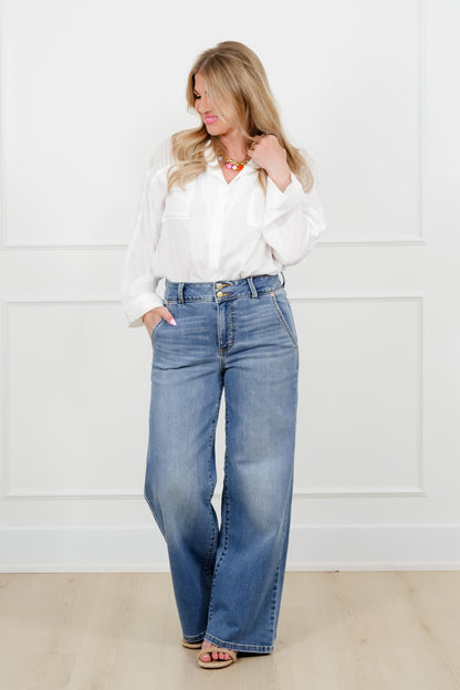 Judy Blue High Rise Medium Wash Multiple Inseam Column Jeans with Trouser Styling - Freckled Poppy