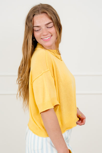 Short Sleeve Sweater with Reverse Seams - Freckled Poppy