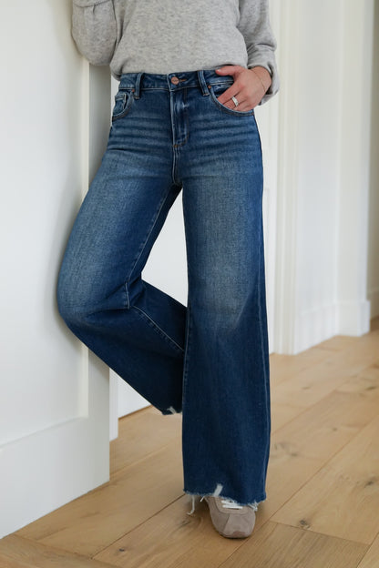 Risen High Rise Dark Wash Wide Leg Jeans - Freckled Poppy