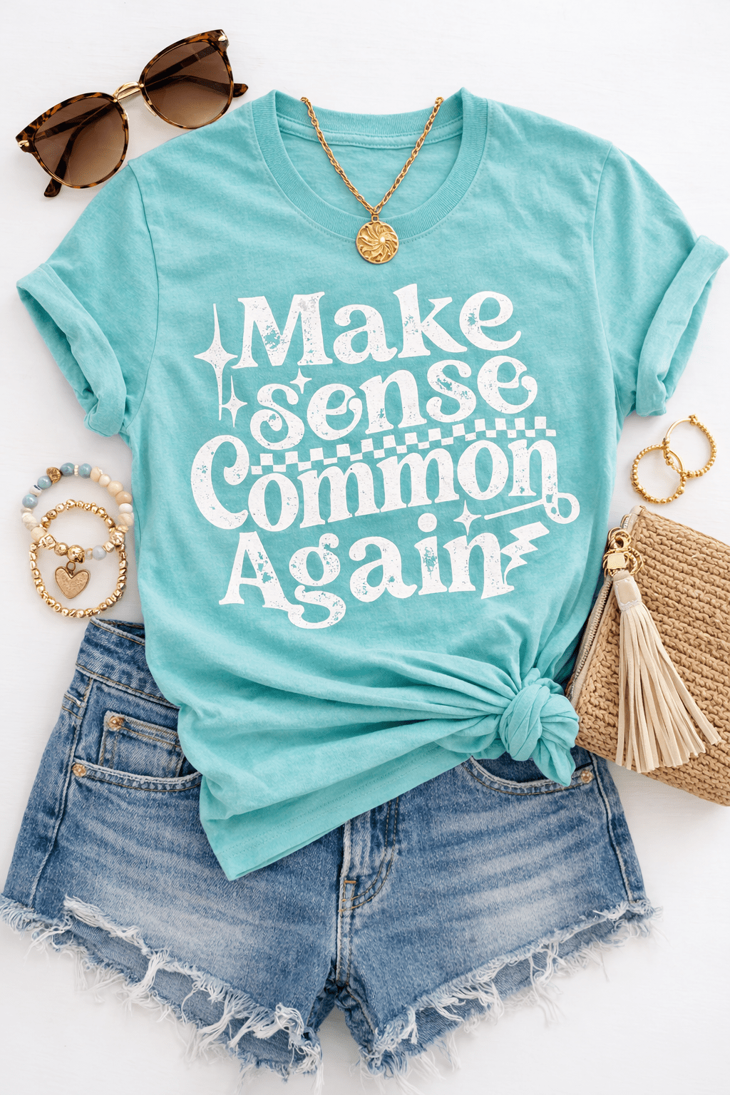 Plus/Reg Short Sleeve "Make Sense Common Again" Graphic Tee - Freckled Poppy