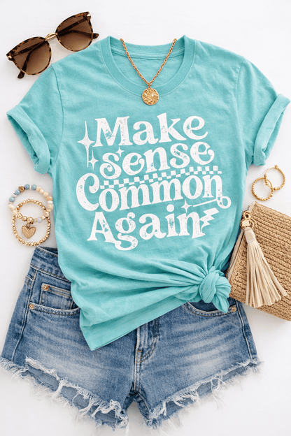 Plus/Reg Short Sleeve "Make Sense Common Again" Graphic Tee - Freckled Poppy