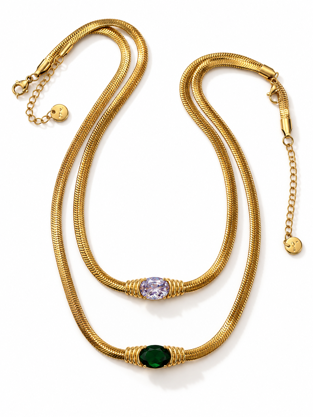 The Paloma Gold Herringbone Snake Chain Necklace With Crystal