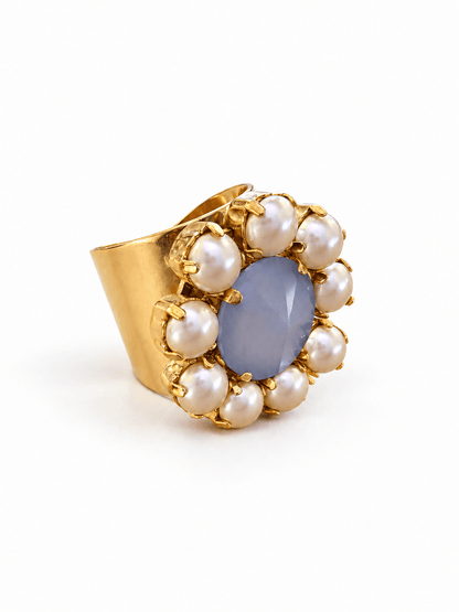 TOVA Twiggy Plus Crystal and Pearl Ring - Freckled Poppy