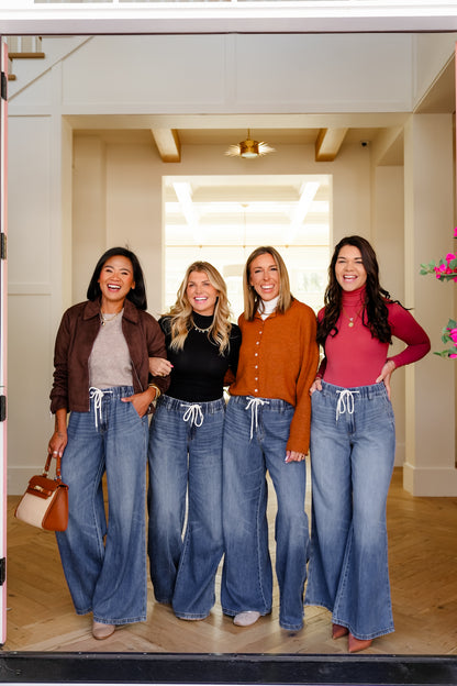 Judy Blue High Rise Dark Wash Elastic Waistband Featherweight Palazzo Jeans - Freckled Poppy