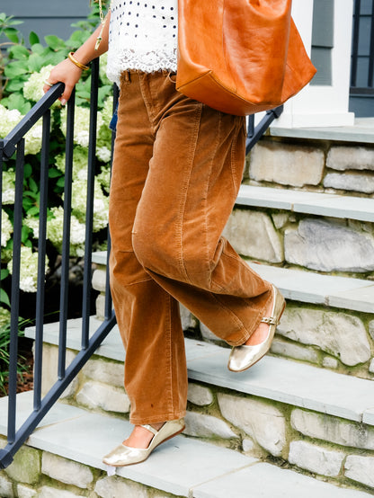 Risen High Rise Brown Corduroy Barrel Pants - Freckled Poppy