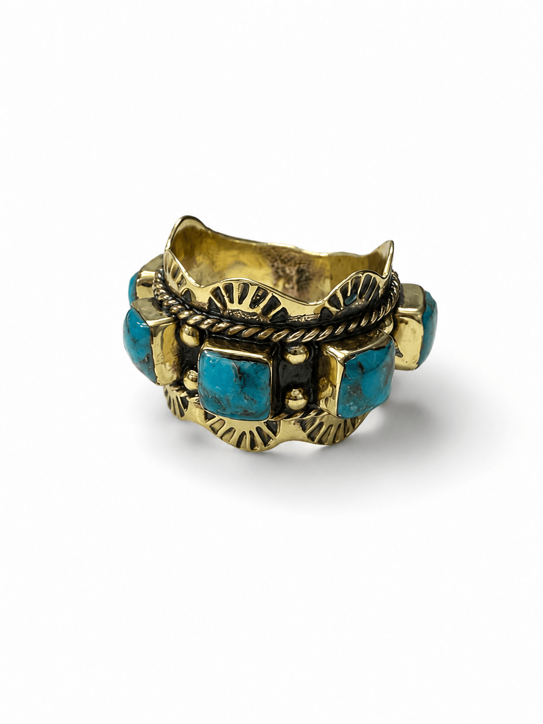 BOHO SOL Brass Square Scalloped Stamped Ring - Freckled Poppy