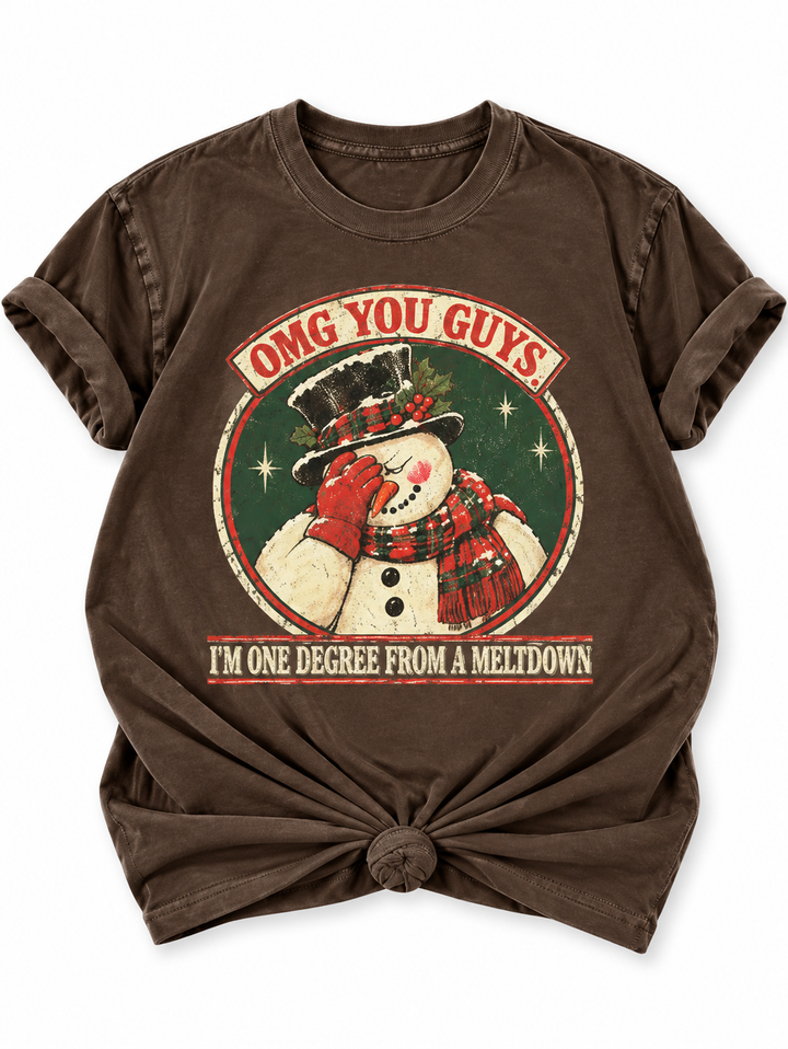Plus/Reg Short Sleeve "One Degree From a Meltdown" Snowman Graphic Tee - Freckled Poppy