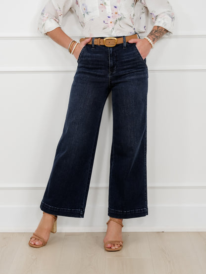 Judy Blue the Jasmine High Rise Dark Wash Wide Leg Ankle Trouser Jeans - Freckled Poppy