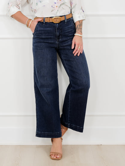 Judy Blue the Jasmine High Rise Dark Wash Wide Leg Ankle Trouser Jeans - Freckled Poppy