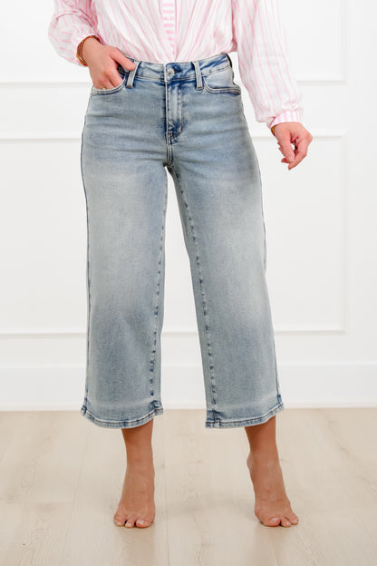 Judy Blue Mid Rise Medium Wash Cropped Wide Leg Jeans - Freckled Poppy