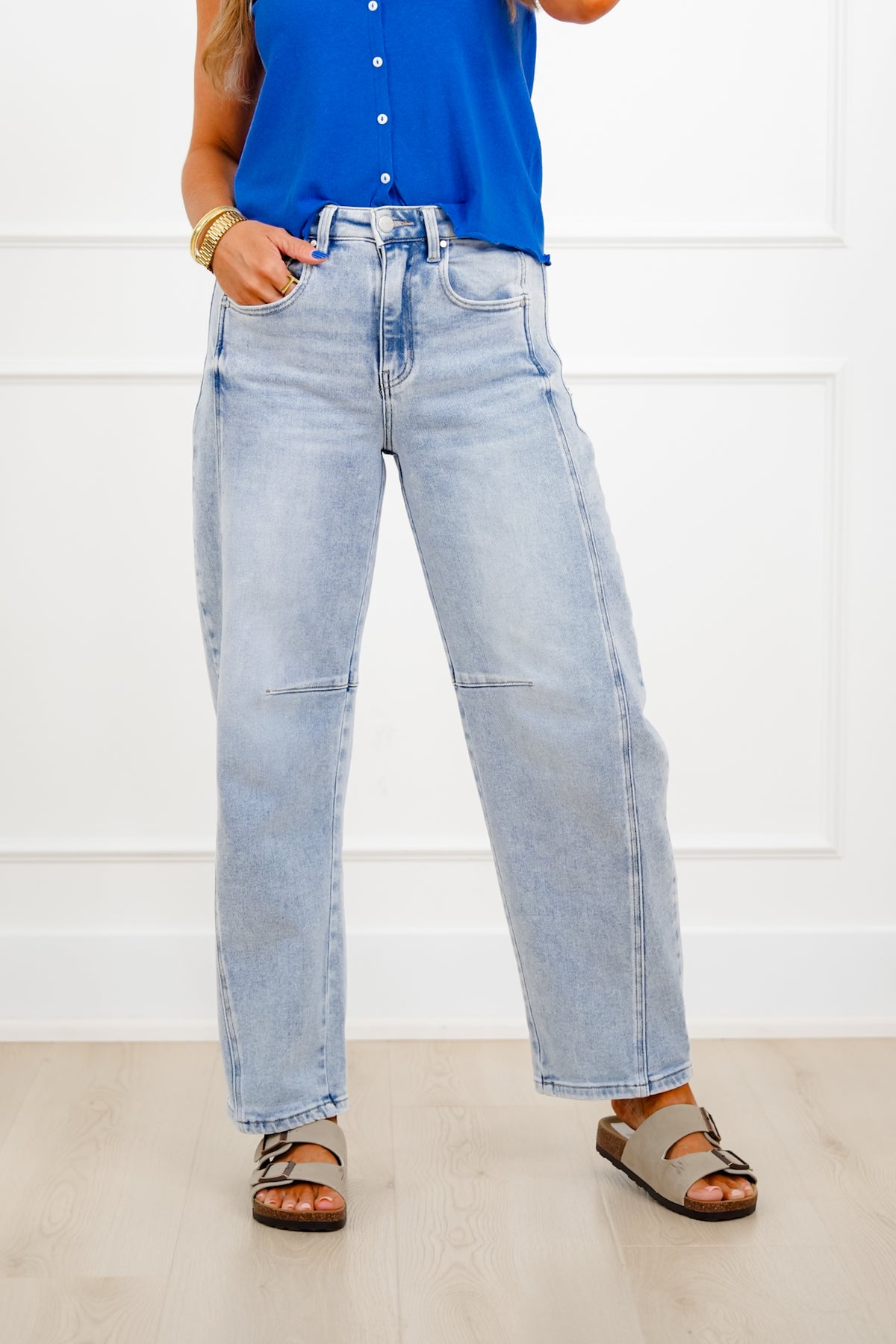 Restock! Risen The Hollis Light Wash Boyfriend Cuffed Barrel Jeans - Freckled Poppy