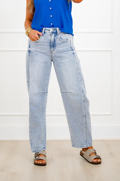 Restock! Risen The Hollis Light Wash Boyfriend Cuffed Barrel Jeans - Freckled Poppy