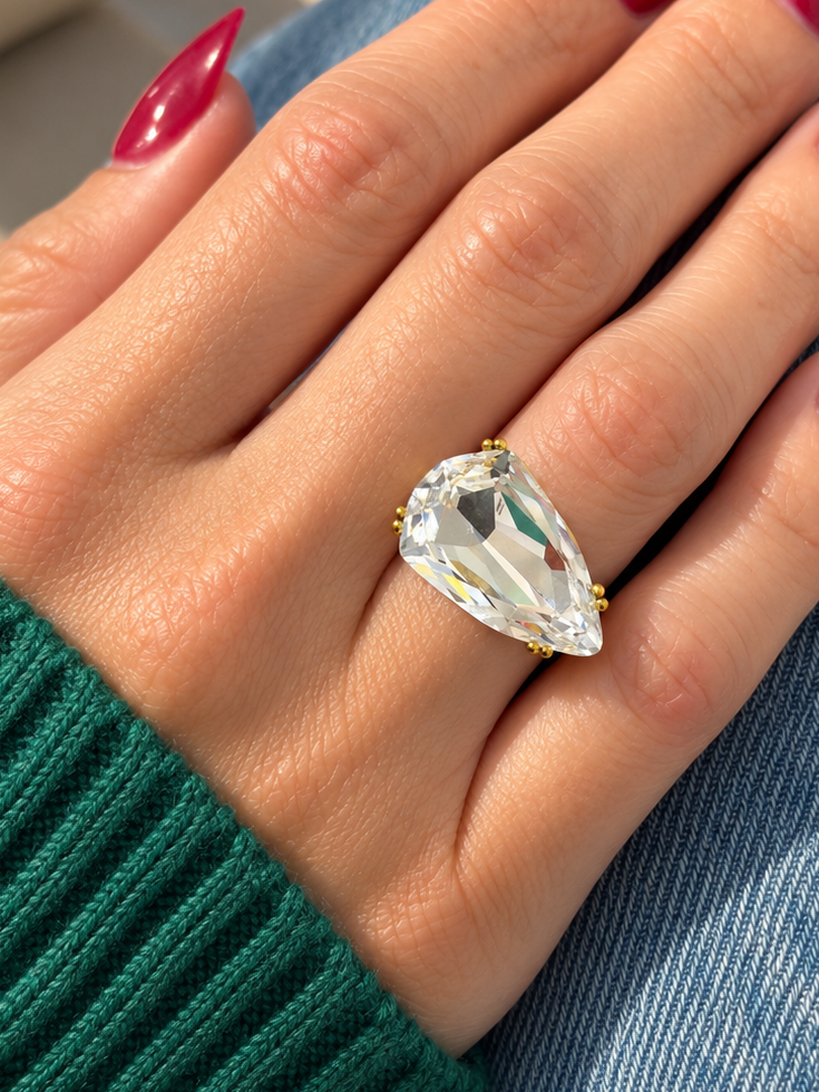 Crystal Teardrop 18k Gold Plated Ring