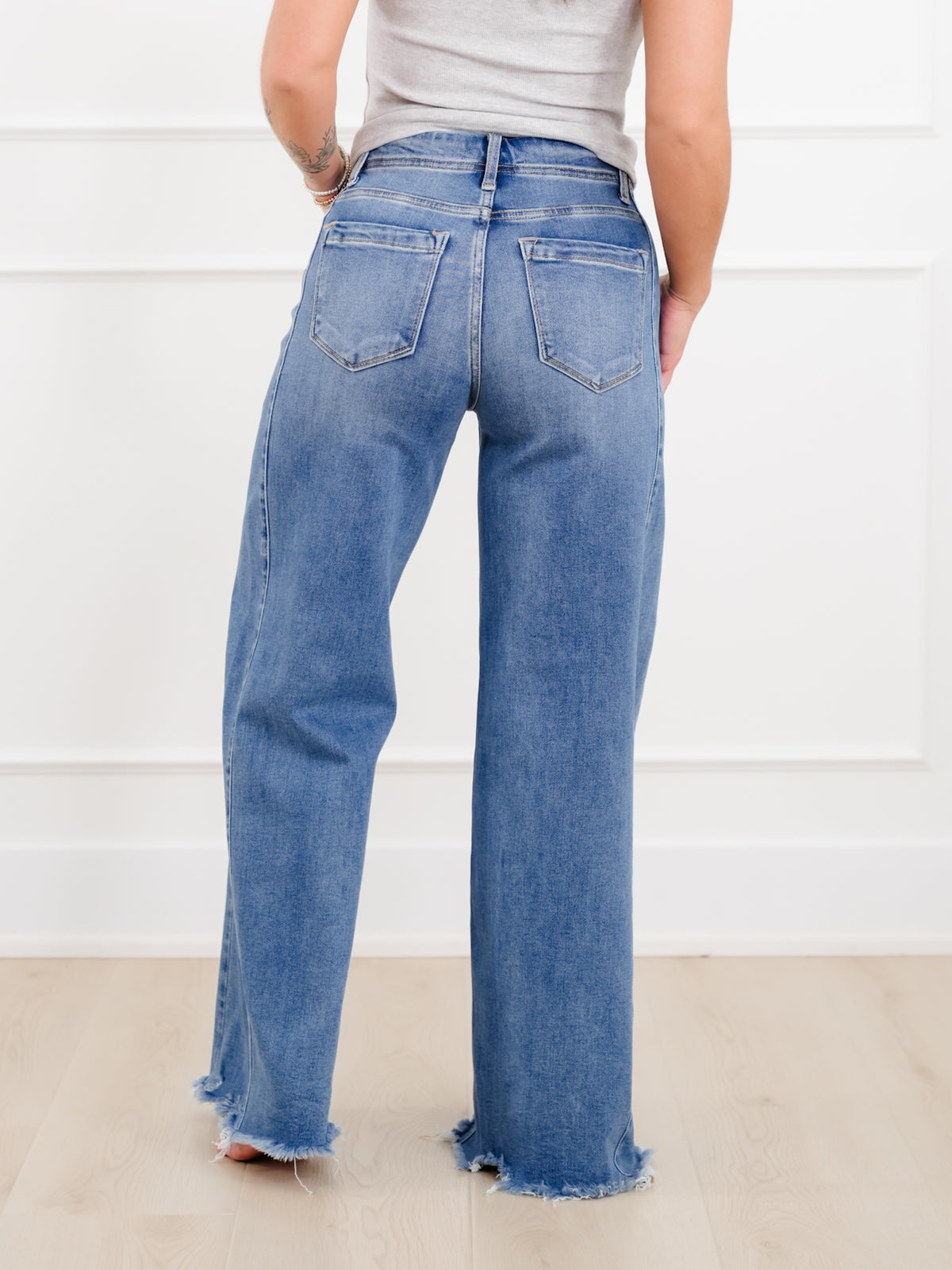 Risen High Rise Medium Wash Wide Leg Jeans - Freckled Poppy