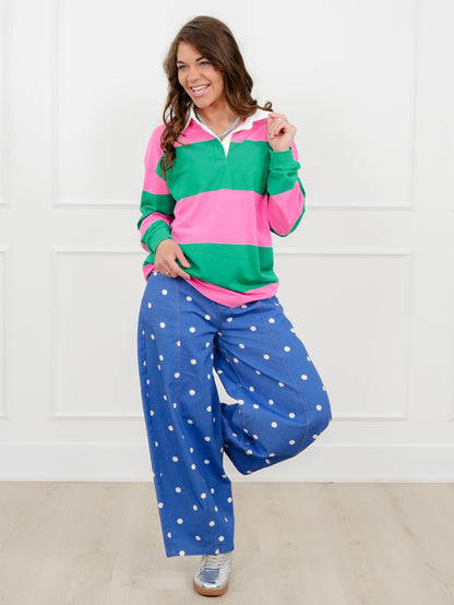 Plus/Reg Stripe Color Block Long Sleeve Rugby Shirt - Freckled Poppy